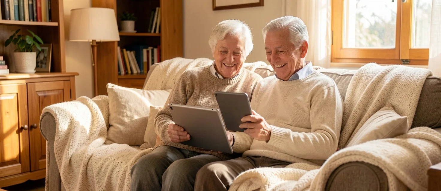 Pareja mayor consultando opciones financieras en una tablet