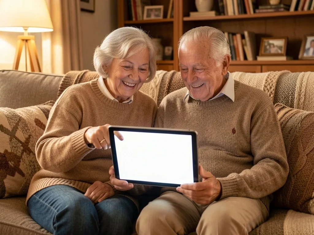 Pareja de jubilados consultando herramientas digitales en una tablet