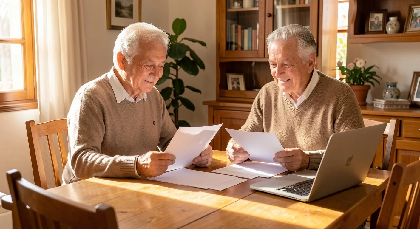 Pareja de adultos mayores revisando herramientas de ahorro en su hogar