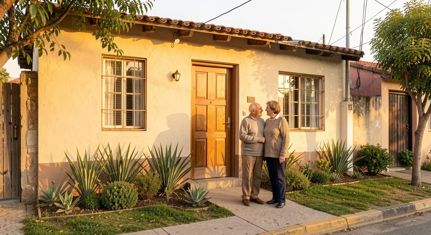 Casa familiar argentina bajo la luz dorada de la tarde