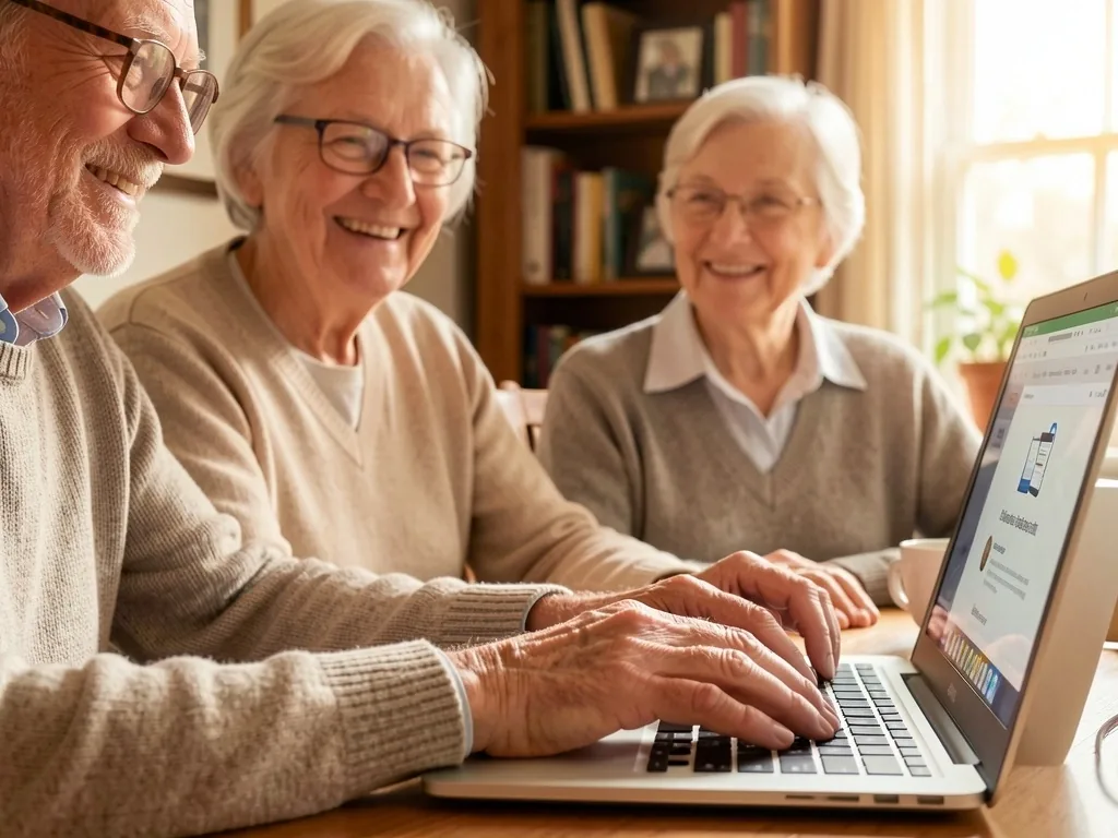 Manos de un adulto mayor sobre un teclado de laptop