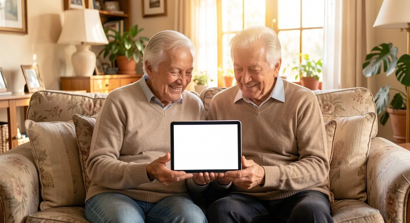 Pareja de adultos mayores leyendo información financiera en casa