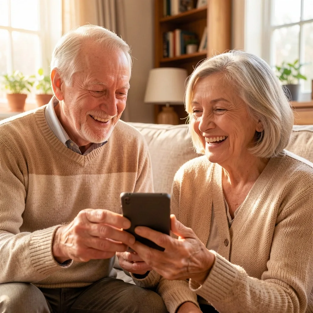 Pareja de adultos mayores usando una tablet juntos